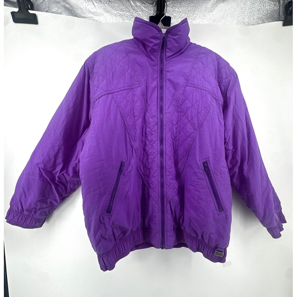 White Stag Vintage Purple Quilted Puffer Jacket Womens Large Full Zip Insulated